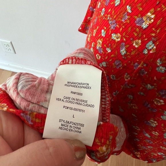 Stitch Fix Mason & Belle Red Split Front Midi Dress with Belt Floral - Picture 7 of 8